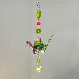 Origami Ornament #2397 - Small Crane with Repurposed Beads